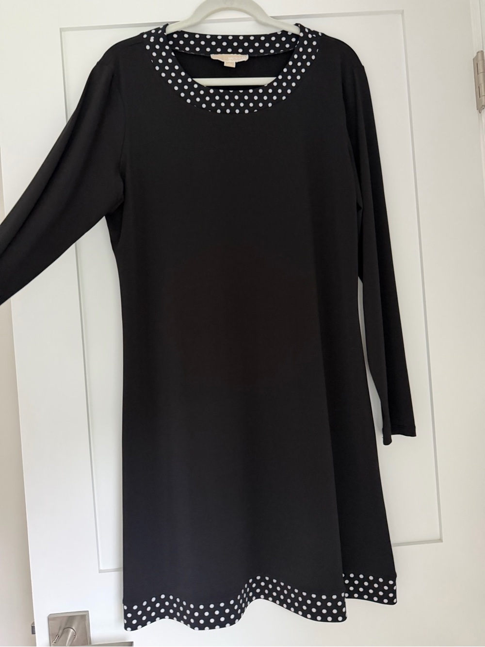Michael Kors Black Long-Sleeve Polka Dot Trim Dress